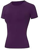 Runhit Compression Shirts Woman Workout Gym T Shirts Short Sleeve Athletic Tops Quick Dry Base Layer for BJJ Basketball Purple XS