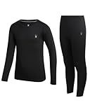 Spyder Kids Thermal Underwear Set - 2 Piece Soft Stretch Moisture Wicking Girls Boys Thermal Set Long Johns for Kids, Size 12-14, Black
