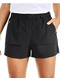 CRZ YOGA Women's Waterproof Stretch Hiking Shorts Mid Rise Summer for Outdoor Golf Workout with Zip Pockets Belt - 3'' Black Medium