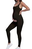 BDITANLE Maternity Workout Leggings Jumpsuit Pregnancy Yoga Ribbed One Piece Seamless Tank Top Romper