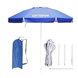 LOTTAFUN 6.5ft Beach Umbrella - Heavy Duty Wind Resistant UV 50+ Portable Sun Shade with Sand Anchor & Carry Bag, Outdoor Folding Umbrella for Beach, Pool, Patio, Garden (Dark Blue)