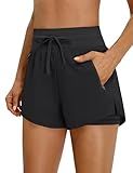 BMJL Womens 2 in 1 Running Shorts for Gym Black High Waisted Drawstring Athletic Workout Shorts 3 Pockets（M,Black）
