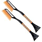 AstroAI 2 Pack 27" Snow Brush and Ice Scrapers for Car Windshield, Detachable Snow Scrapers with Ergonomic Foam Grip for Cars, Trucks, SUVs (Heavy Duty ABS, PVC Brush, Orange)