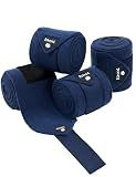 FitsT4 Sports Horse Polo Wraps 3.1m Soft Fleece Equestrian Leg Protection 4 Pack with Package Navy