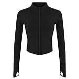 Lviefent Womens Lightweight Full Zip Running Track Jacket Workout Slim Fit Yoga Sportwear with Thumb Holes (Black, Medium)