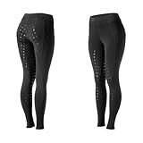 Equinavia Classic Womens Silicone Full Seat Horse Riding Pants with Phone Pockets | Equestrian Breeches Schooling Tights - Black - M