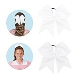 WRNZL Cheer Bows for Cheerleaders Cheerleading Bows 2 Pcs 8 Inch Large White Hair Bow Scrunchies Ribbon Ties School Sports Softball Cheerleader Bows Hair Accessories Gifts for Girls Women
