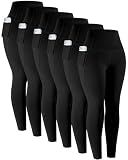 LZYVOO Leggings with Pockets for Women, 6 Packs Soft High Waisted Tummy Control Workout Yoga Pants(6Black-M)