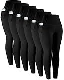 LZYVOO Leggings with Pockets for Women, 6 Packs Soft High Waisted Tummy Control Workout Yoga Pants(6Black-M)