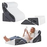Ahpmeoa 5Pcs Wedge Pillow Set for After Surgery, Orthopedic Bed Wedge Pillow Set for Post Surgery, Acid Reflux Relief, Sleeping, Back Pain Relief, Adjustable Back Pillow for Bed Sitting up, White/Grey