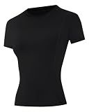 Runhit Compression Shirts Woman Workout Gym Athletic Running Sports Yoga Tops T-Shirt Base Layer Short Sleeve Moisture Wicking Quick Drying Black S