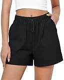 GRAPENT Women's Athletic Running Shorts with Quick Dry Fabric for Gym Workouts Hiking and Casual Summer Beach Outfits Comfy Loose Fit and Pockets for Essentials Color Black Medium Size 8 to 10