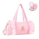 Personalized Initial Dance Bag for Girls 4-6, Small Lace Gym Sport Yoga Cheer Dance Bags Gift for Teen Girls, Cute Letter Kids Ballet Bag Toddler Travel Duffel Tote with Adjustable Straps(Pink-A)
