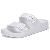 Lancholy Unisex Men's and Women's Flat Sandals Comfort Footbed Adjustable Slides Double Buckle Slip on EVA SlippersU6BKEVAEZM-HM-White-37