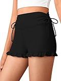 AMAWMW Girls Athletic High Waisted Ruffle Shorts Yoga Dance Cheer Shorts Teen Gymnastics Workout Shorts Black 15-16Y