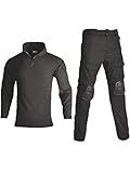 HARGLESMAN Mens Combat Airsoft BDU Uniform Sets Snug Fitting Quick Dry Military Tactical Shirt and Pants Practical Painball Work Shooting Hiking Fishing Hunting Safety Outdoor Clothing Black L