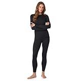 Cuddl Duds Womens Heavyweight Fleece 2 Piece Long Sleeve Thermal Underwear Set – Shirt & Leggings Base Layer for Cold Weather – Winter Clothing Long Johns Lounge Sets for Women, Black, L