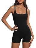 AUTOMET Womens Flattering Shaping Jumpsuit Romper for Summer 2026 Black M