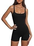 AUTOMET Womens Flattering Shaping Slimming Jumpsuit Supportive Stretchy Soft Romper for Workout Vacation Summer Outfits 2026 Black M
