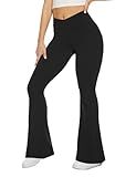 TNNZEET Black Flare Leggings for Women, Crossover Yoga Pants with Pockets Bootcut Flared Leggings for Yoga Gym Workout