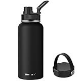 Navigate 32 oz Insulated Stainless Steel Sports Water Bottle with Spout & Handle Lids,Wide Mouth Water Jug with Double Walled Leak Proof Keep Cold for 24 Hrs Hot for 12 Hrs,Black