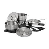 Stanley Adventure 11-Piece Even Heat Pro Camp Cook Set | 4.75 qt Stock Pot | 1.9 qt Saucepan | 8.5 in Frying Pan | Utensils | Stainless Steel Outdoor Cookware for Backpacking and Camping | BPA-Free