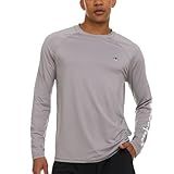 Champion Rash Guard for Men, Long Sleeve Mens Swim Shirt for Fishing Hiking UPF+ 50 SPF Sun UV Protection, Quick Dry Light Grey