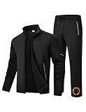 TBMPOY Mens Track Jogging Suits 2 Piece Set Fleece Lined Warm Up Black XL