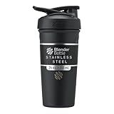 BlenderBottle Strada Shaker Cup Insulated Stainless Steel Water Bottle with Wire Whisk, 24-Ounce, Black