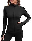 Avoogue Slim Fit Compression Workout Jacket for Women Full Zip Gym Yoga Cropped Activewear Black S