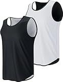 Liberty Pro Men's Lightweight Reversible Rec Tanks, Mesh Basketball Jerseys Athletic Quick Dry Shirts Team Scrimmage Uniforms (Black/White, Large)