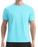 Men's UPF 50+ Swim Shirts, Sun Protection Short Sleeve Rash Guard, Quick Dry T-Shirt for Fishing and Surfing Lake Blue