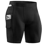 Tigersay Mens Compression Shorts with Pocket - Spandex Athletic & Running Shorts, Workout Performance Underwear Black