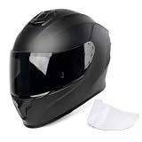 Orthrus Full Face Motorcycle Helmet for Adults Men & Women DOT Approved Motorbike Street Bike Racing Helmets with Tinted & Clear Visors (Matte Black, Large)