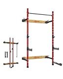 Liksodo Folding Wall Mounted Squat Rack, Foldable Power Squat Rack with Pull Up Bar, J Hooks, Landmine, Spotter Arms, 1100 LBS Multi-Functional Squat Rack for Home Gym Workout, Space Saving