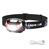 Lepro LED Headlamp Rechargeable - Super Bright Head Lamp with 5 Modes for Camping & Hiking Gear Essentials, IPX4 Waterproof Headlight Flashlight with Red Light, USB Cable Included
