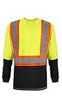 Yasumond Men's Class 2 High Visibility T-Shirt Reflective Safety Long Sleeve Shirt with Left Chest Pocket Relaxed Fit and Breathable for Night Outdoor Work and Activities Safety Yellow 2XL