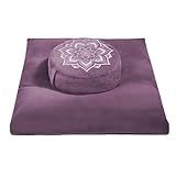 hunnidspace Meditation Zafu Cushion Set with Buckwheat Hulls & Memory Foam - Ergonomic Support for Yoga & Sitting - Removable Machine-Washable Luxury Velvet Cover - for Adults and Kids (Purple)