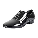 Linodes Men's Latin Dance Shoes 1 Inch Leather Sole Ballroom Salsa Tango Waltz Character Shoe-Black Patent-10M