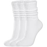 COZYOFFI Womens Scrunch Crew Socks: Retro Solid Slouch Mid Calf Socks