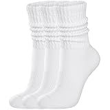 COZYOFFI Womens Scrunch Crew Socks: Retro Solid Slouch Mid Calf Socks - Cotton Casual Athletic Socks White