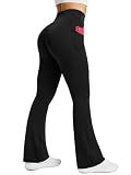 PRETISKY Womens Flared Yoga Pants with Pockets, High Waisted Flare Leggings Bell Bottom Bootcut Yoga Dress Pants Black