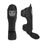 Top King New Pro Leather Shin Guards for Muay Thai (Black, Medium)