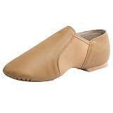 Linodes Leather Jazz Shoe Slip-on for Women Men Dance Shoes Brown 8.5M