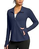 G Gradual Women's UPF 50+ Lightweight Athletic Jacket Sun Protection Zip Up 4 Pockets Long Sleeve Shirts Workout Running, Navy, L