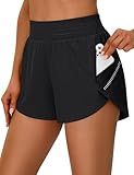 BMJL Womens Workout Gym Shorts Athletic Yoga High Waisted 2 in 1 Sporty Dolphin Running Shorts with Zip Pocket 2.5"(M,Black)