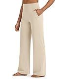 G4Free Wide Leg Yoga Pants for Women High Waist Comfy Lounge Casual Dress Trousers with Pockets (Light Khaki,M,Short)
