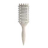 Curl Defining Brush for Curly Hair, Vented Detangling Hair Brush for Wet and Dry Styling, Curved Brush for Shaping and Smoothing Curl Clumps, Lightweight Hair Brush （Beige）