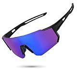 STORYCOAST Polarized Sports Sunglasses for Men Women,Bike Glasses Driving Fishing Cycling Mountain Bike Sunglasses UV400 Protection Black Frame-Blue Mirror Lens