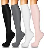 4 Pairs Compression Socks for Women Circulation-Best Support for Nurses,Running,Athletic,Travel ,Hiking,Yoga,Gym,Basketball,Baseball,Football, Soccer,White,Pink Calf Sock Gifts L-XL